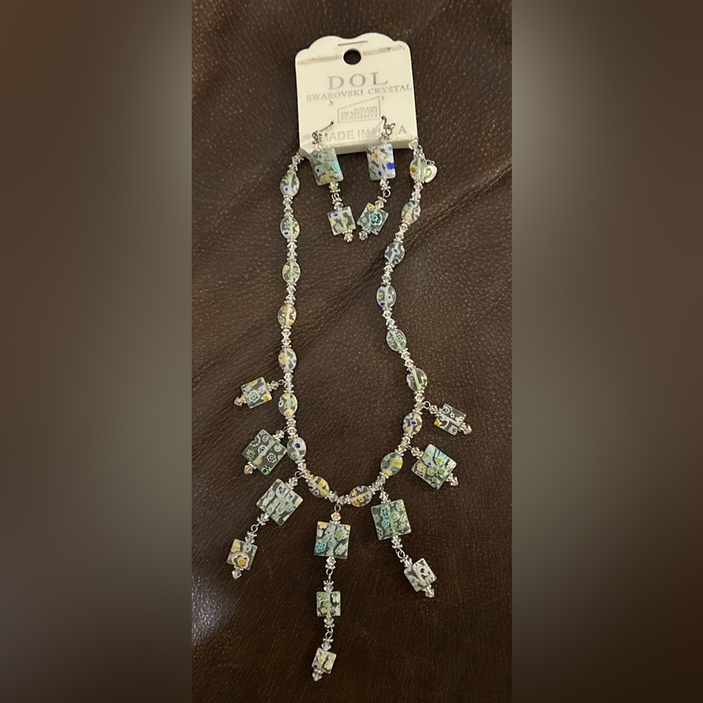 Dol Glass Bead and Swarovski‎ Crystal Necklace Set matching earrings